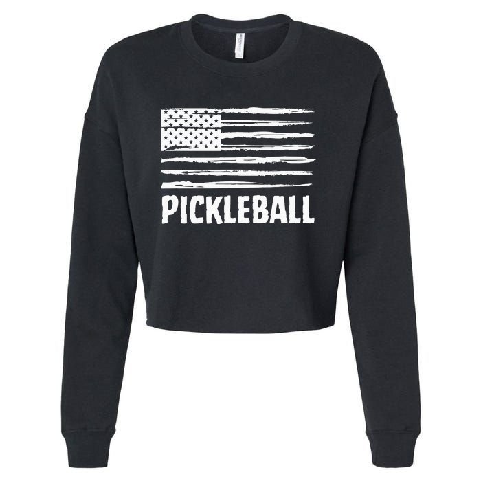 USA Flag Pickleball Vintage Cool Cropped Pullover Crew