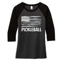 USA Flag Pickleball Vintage Cool Women's Tri-Blend 3/4-Sleeve Raglan Shirt