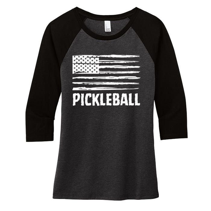 USA Flag Pickleball Vintage Cool Women's Tri-Blend 3/4-Sleeve Raglan Shirt