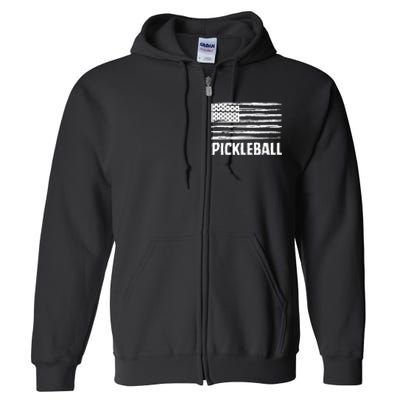 USA Flag Pickleball Vintage Cool Full Zip Hoodie