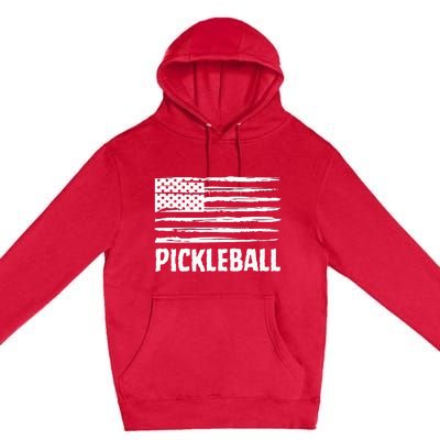 USA Flag Pickleball Vintage Cool Premium Pullover Hoodie