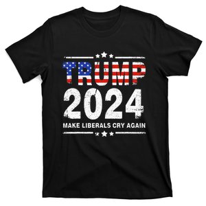 Usa Flag President Trump 2024 Make Liberals Cry Again Funny T-Shirt