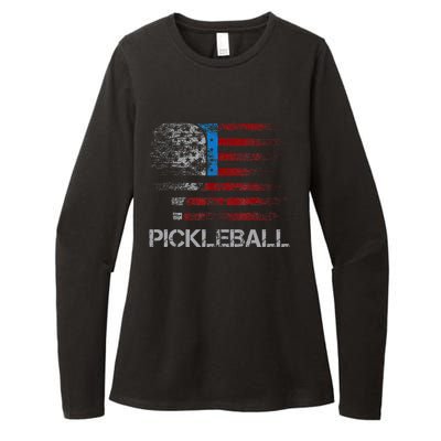 Us Flag Pickleball Player Paddleball Lover Womens CVC Long Sleeve Shirt