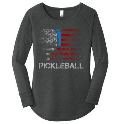 Us Flag Pickleball Player Paddleball Lover Women's Perfect Tri Tunic Long Sleeve Shirt