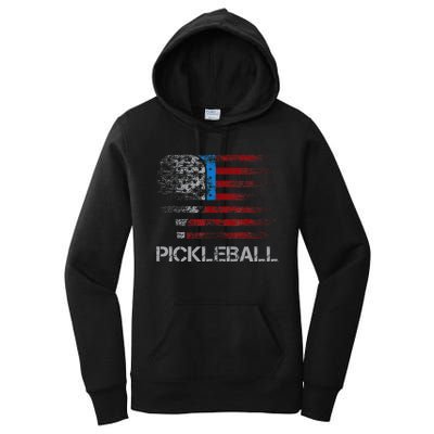 Us Flag Pickleball Player Paddleball Lover Women's Pullover Hoodie