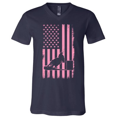 Us Flag Pink Cowgirl Rodeo Western Horse Barrel Racing V-Neck T-Shirt