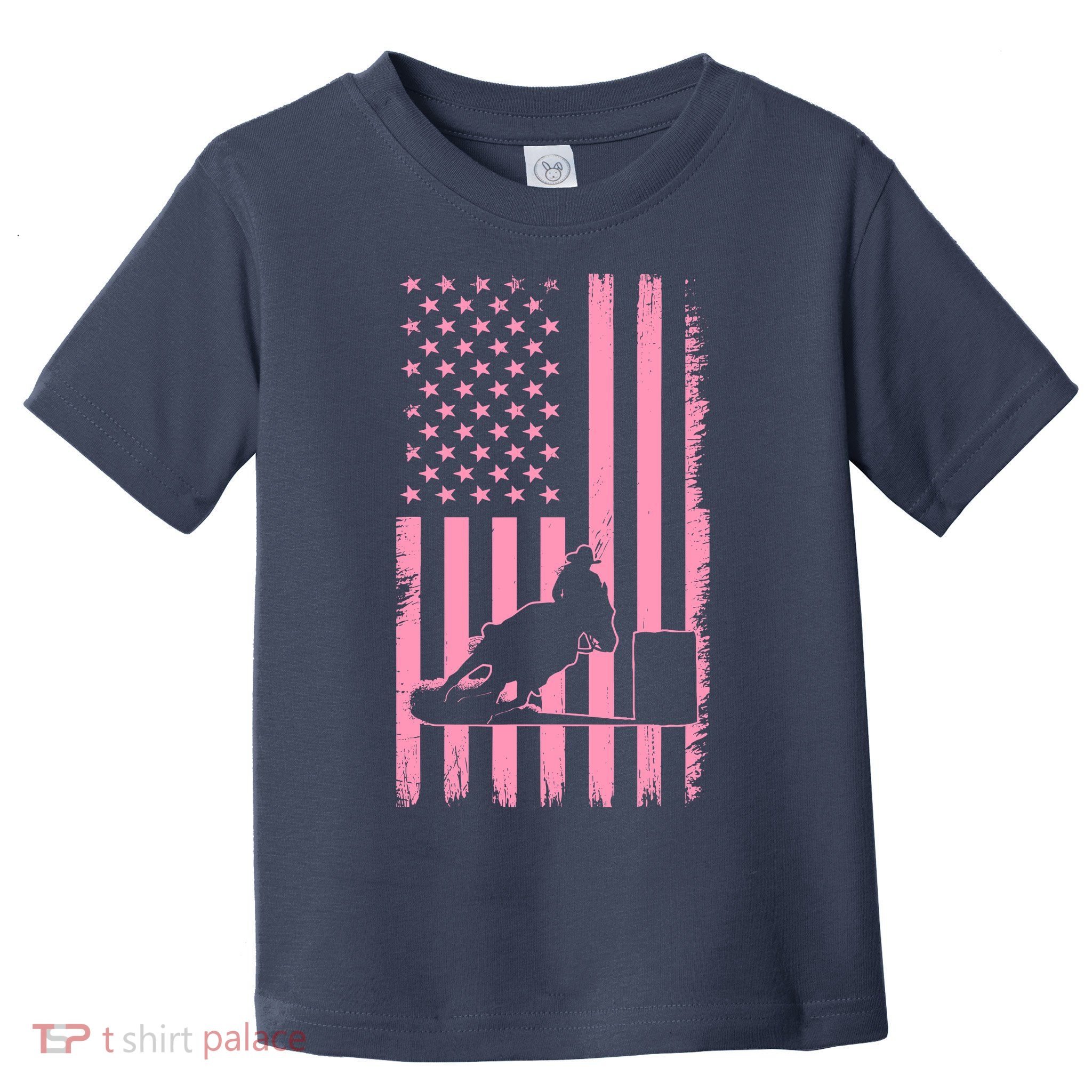 Us Flag Pink Cowgirl Rodeo Western Horse Barrel Racing Toddler T-Shirt