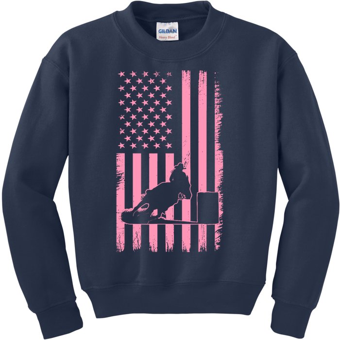 Us Flag Pink Cowgirl Rodeo Western Horse Barrel Racing Kids Sweatshirt