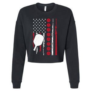 US Flag Pickleball Player Paddleball Lover Cropped Pullover Crew