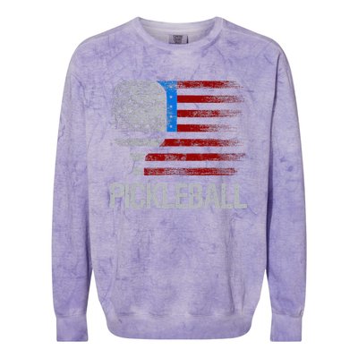 US Flag Pickleball Player Paddleball Lover Colorblast Crewneck Sweatshirt