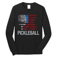 US Flag Pickleball Player Paddleball Lover Long Sleeve Shirt