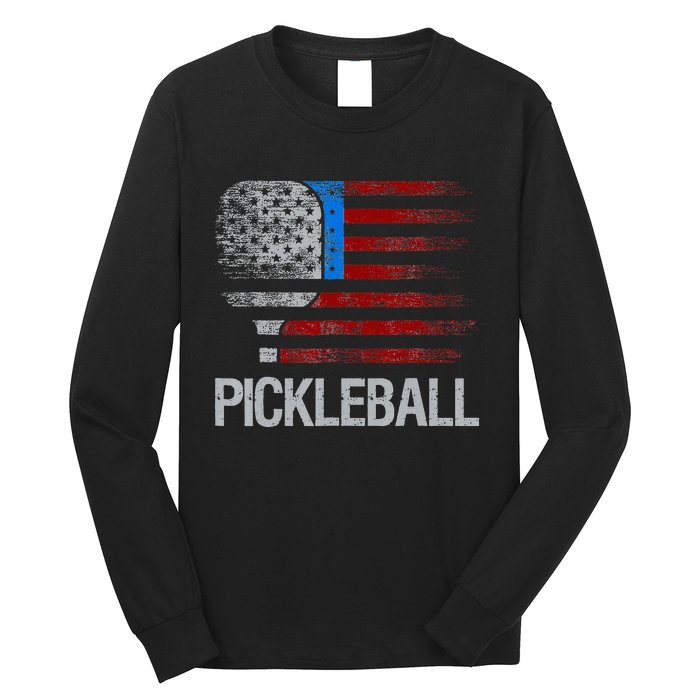 US Flag Pickleball Player Paddleball Lover Long Sleeve Shirt