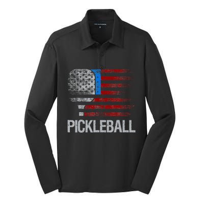 US Flag Pickleball Player Paddleball Lover Silk Touch Performance Long Sleeve Polo