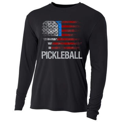 US Flag Pickleball Player Paddleball Lover Cooling Performance Long Sleeve Crew