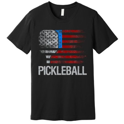 US Flag Pickleball Player Paddleball Lover Premium T-Shirt