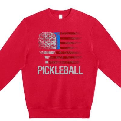 US Flag Pickleball Player Paddleball Lover Premium Crewneck Sweatshirt