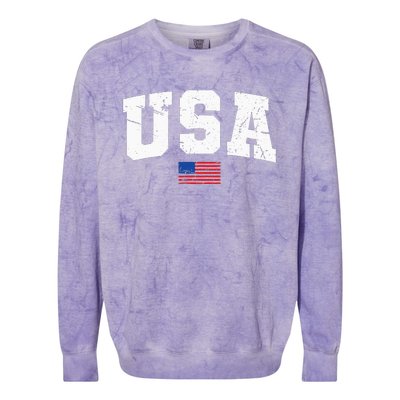 USA Flag Patriotic 4th Of July America Day Of Independence Colorblast Crewneck Sweatshirt