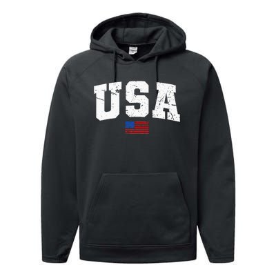 USA Flag Patriotic 4th Of July America Day Of Independence Performance Fleece Hoodie