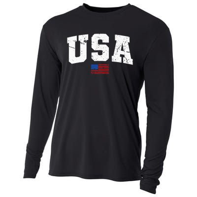 USA Flag Patriotic 4th Of July America Day Of Independence Cooling Performance Long Sleeve Crew