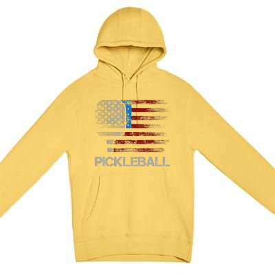 Us Flag Pickleball Player Paddleball Lover Premium Pullover Hoodie