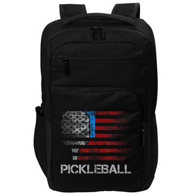 Us Flag Pickleball Player Paddleball Lover Impact Tech Backpack