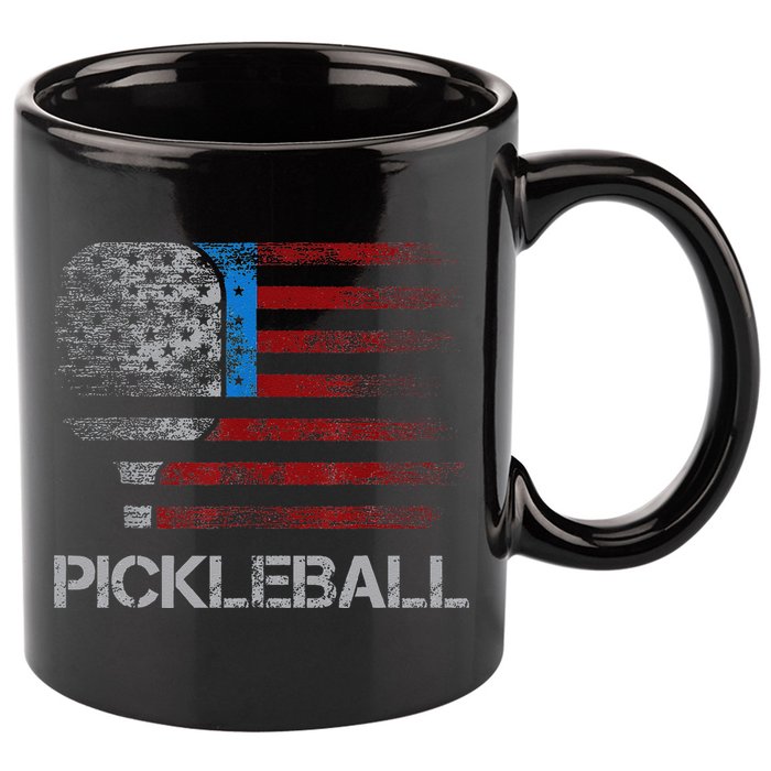 Us Flag Pickleball Player Paddleball Lover 11oz C Handle Ceramic Mug