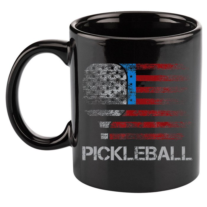 Us Flag Pickleball Player Paddleball Lover 11oz C Handle Ceramic Mug