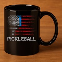 Us Flag Pickleball Player Paddleball Lover 11oz C Handle Ceramic Mug