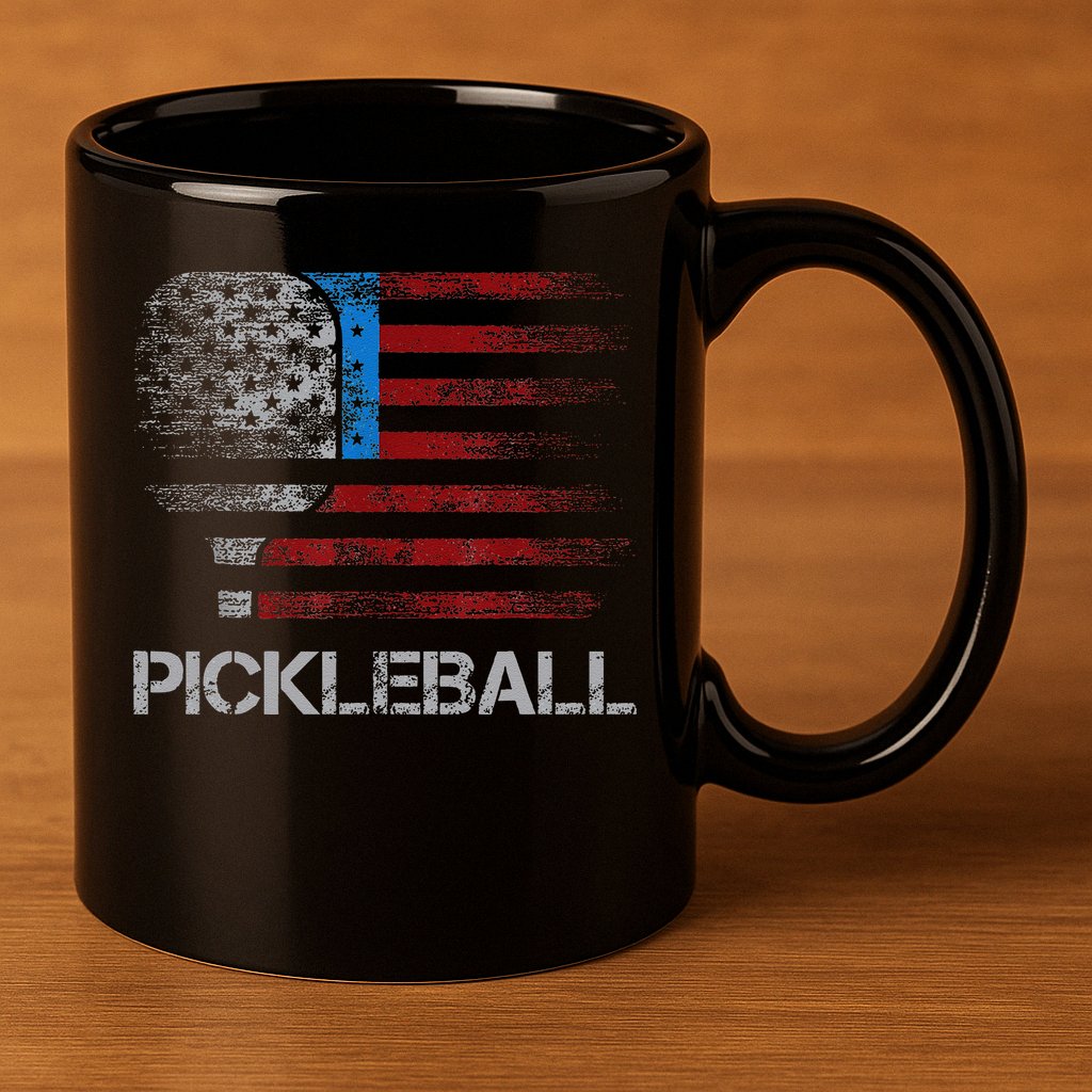 Us Flag Pickleball Player Paddleball Lover 11oz C Handle Ceramic Mug
