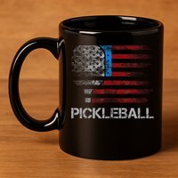 Us Flag Pickleball Player Paddleball Lover 11oz C Handle Ceramic Mug