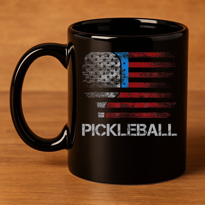 Us Flag Pickleball Player Paddleball Lover 11oz C Handle Ceramic Mug