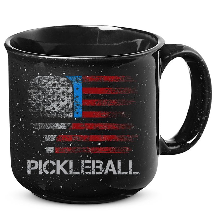 Us Flag Pickleball Player Paddleball Lover 15oz Campfire Ceramic Mug