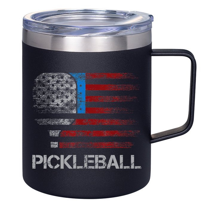Us Flag Pickleball Player Paddleball Lover 12oz Stainless Steel Coffee Mug