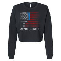 Us Flag Pickleball Player Paddleball Lover Cropped Pullover Crew