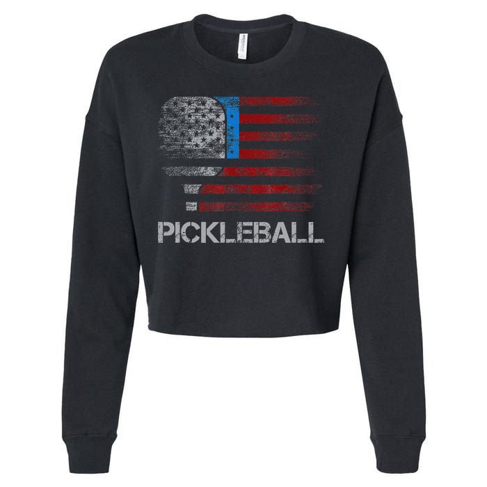 Us Flag Pickleball Player Paddleball Lover Cropped Pullover Crew