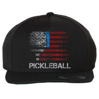 Us Flag Pickleball Player Paddleball Lover Wool Snapback Cap