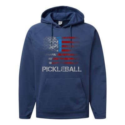 Us Flag Pickleball Player Paddleball Lover Performance Fleece Hoodie