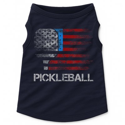 Us Flag Pickleball Player Paddleball Lover Doggie Tank