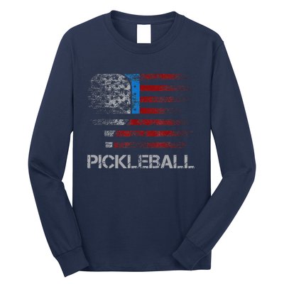 Us Flag Pickleball Player Paddleball Lover Long Sleeve Shirt