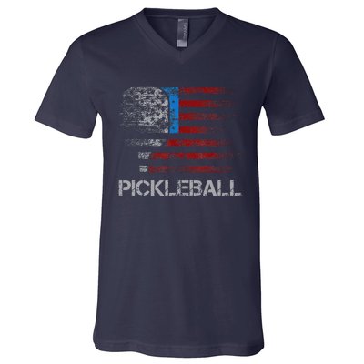 Us Flag Pickleball Player Paddleball Lover V-Neck T-Shirt