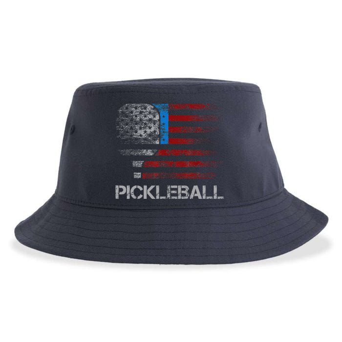 Us Flag Pickleball Player Paddleball Lover Sustainable Bucket Hat