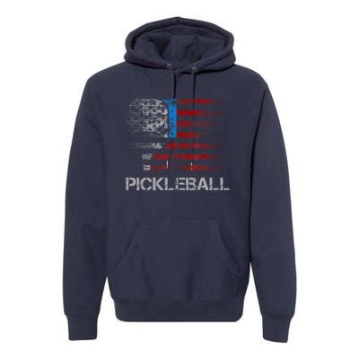 Us Flag Pickleball Player Paddleball Lover Premium Hoodie