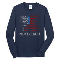 Us Flag Pickleball Player Paddleball Lover Tall Long Sleeve T-Shirt