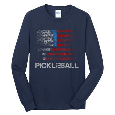 Us Flag Pickleball Player Paddleball Lover Tall Long Sleeve T-Shirt