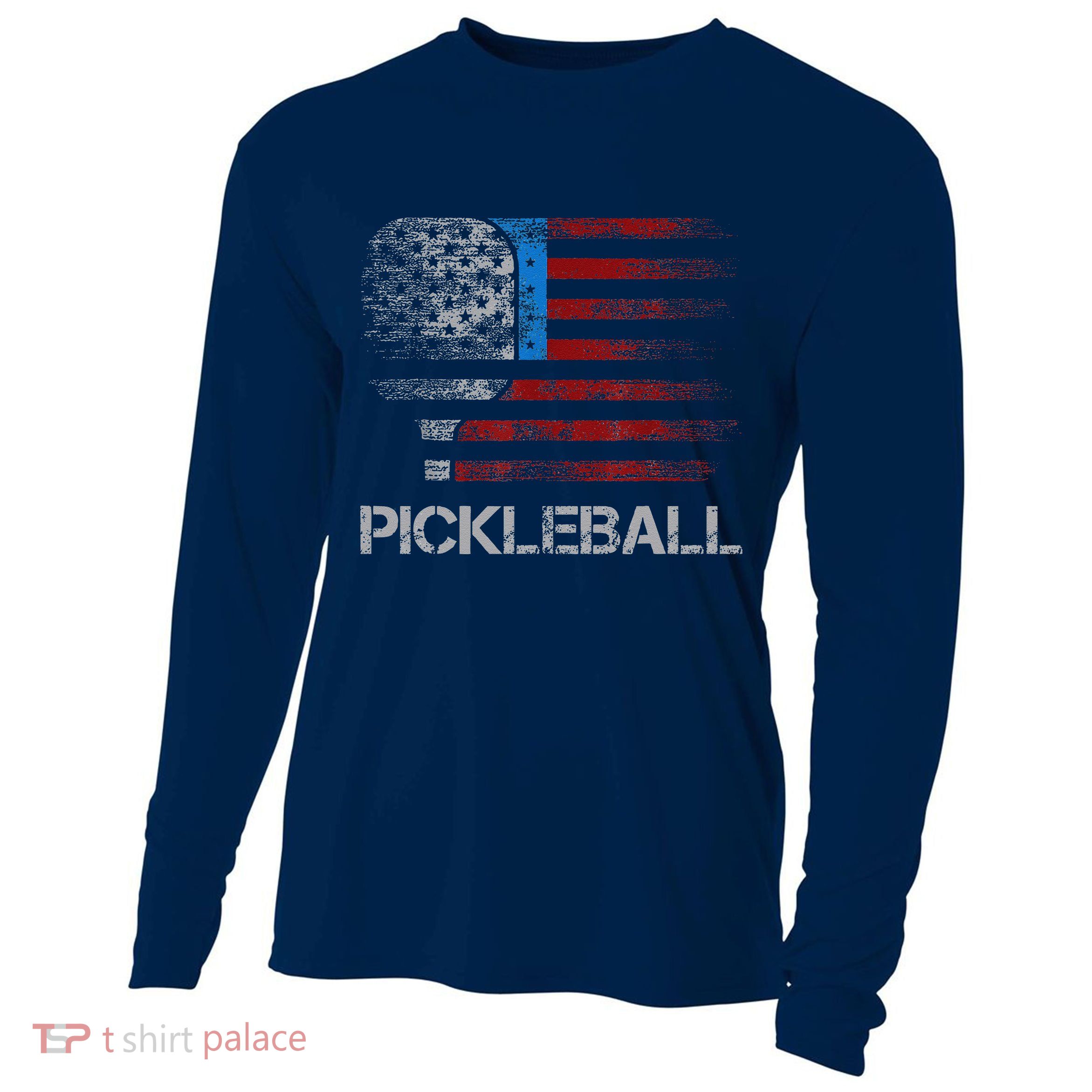 Us Flag Pickleball Player Paddleball Lover Cooling Performance Long Sleeve Crew