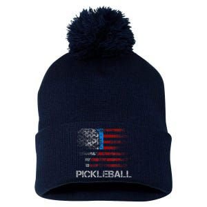 Us Flag Pickleball Player Paddleball Lover Pom Pom 12in Knit Beanie