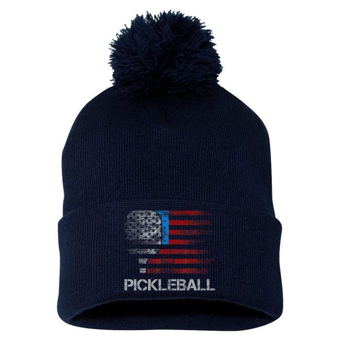 Us Flag Pickleball Player Paddleball Lover Pom Pom 12in Knit Beanie