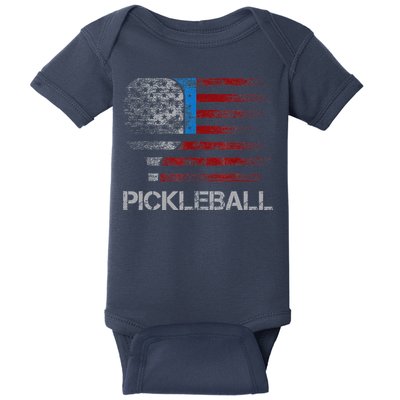 Us Flag Pickleball Player Paddleball Lover Baby Bodysuit