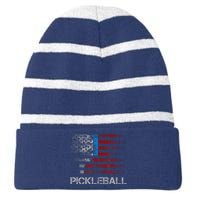 Us Flag Pickleball Player Paddleball Lover Striped Beanie with Solid Band