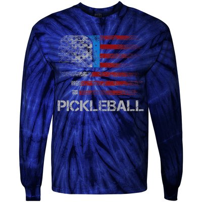 Us Flag Pickleball Player Paddleball Lover Tie-Dye Long Sleeve Shirt